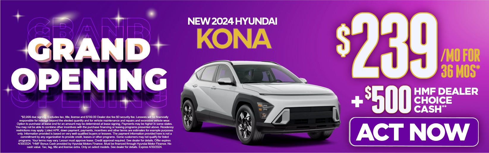 2024 Hyundai Kona - $239 per month for 36 months. Act Now.