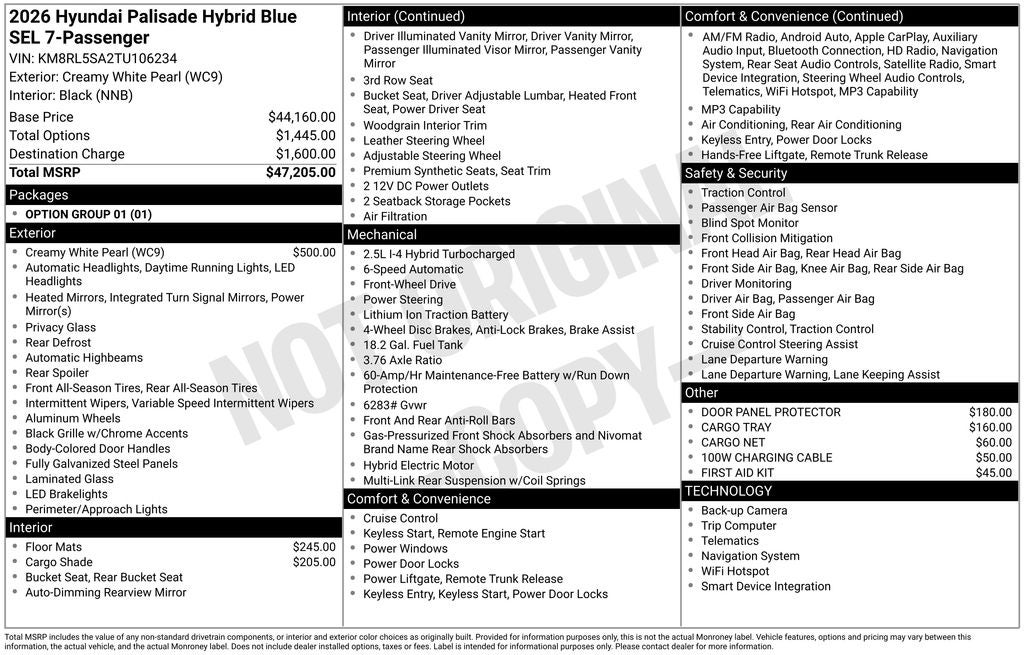 2026 Hyundai PALISADE HYBRID Blue SEL 7 Passenger