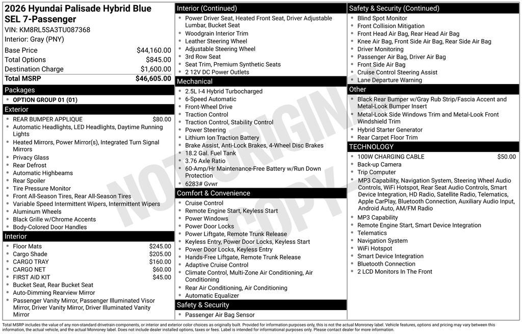 2026 Hyundai PALISADE HYBRID Blue SEL 7 Passenger