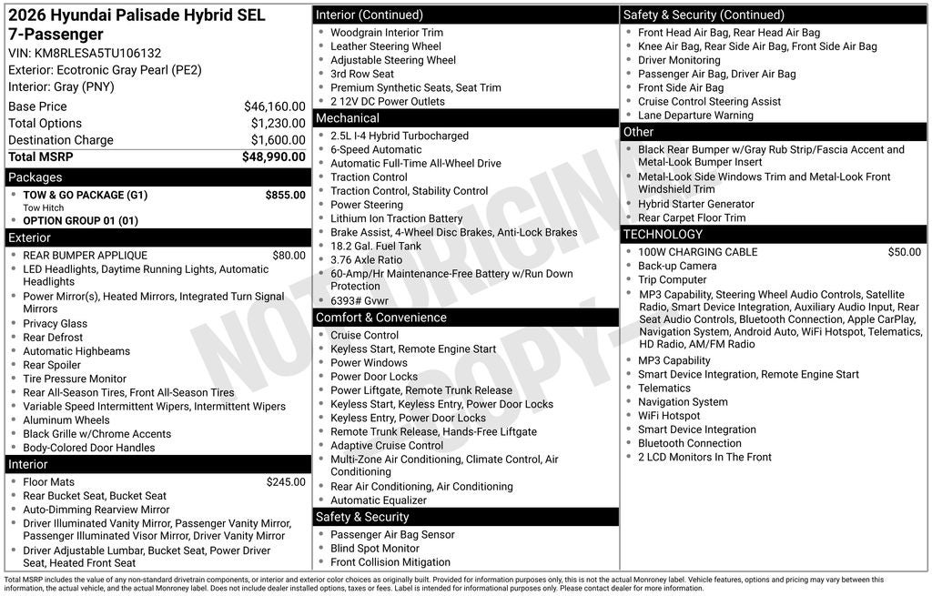 2026 Hyundai PALISADE HYBRID SEL 7 Passenger