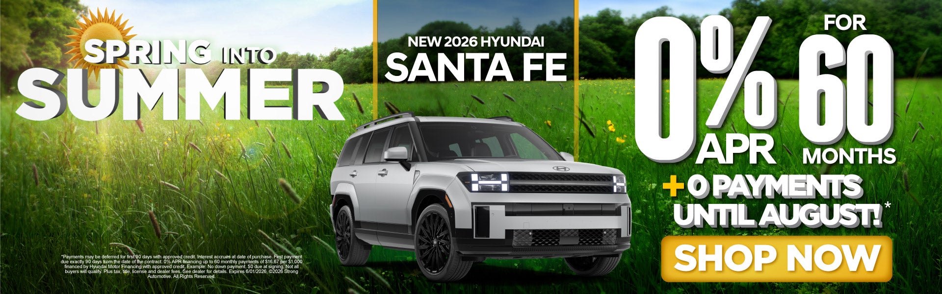 "NEW 2026 SANTA FE ICE "	"0% APR /60 MO PLUS 0 PAYMENTS UNTI