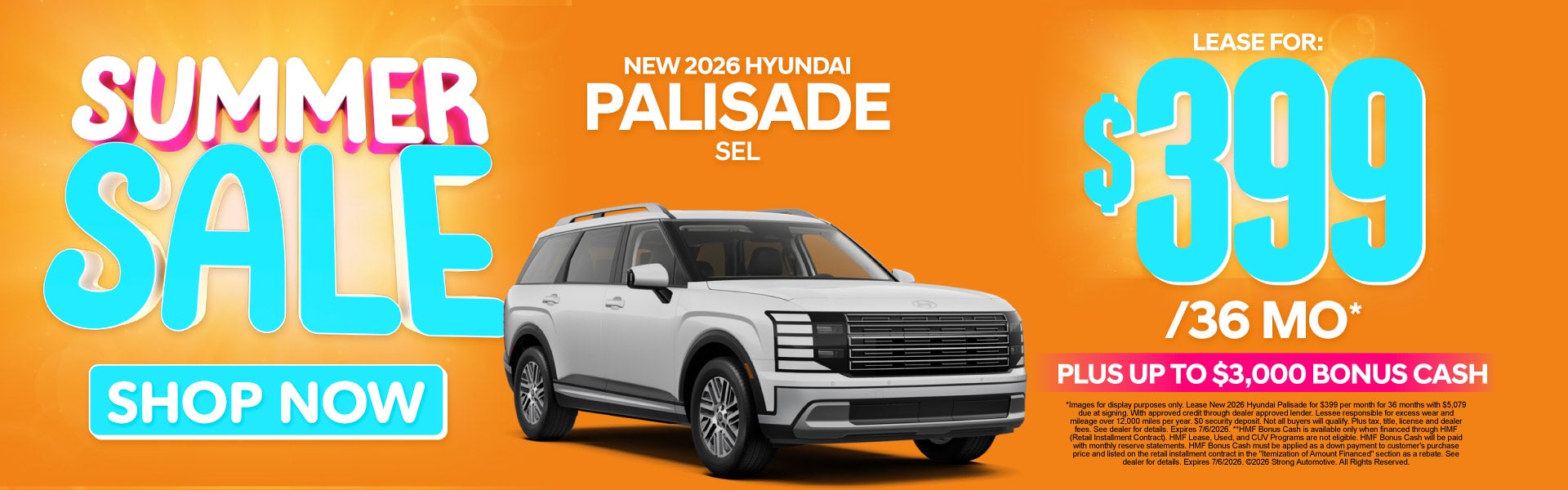 New 2026 Hyundai PALISADE SEL	lease $399 / 36 mo* + UP TO $3